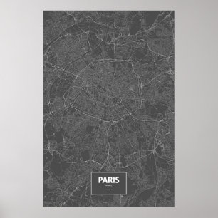 Póster París, Francia (blanco sobre negro)