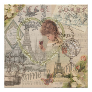 Póster París Francia Bonito Chica Eiffel