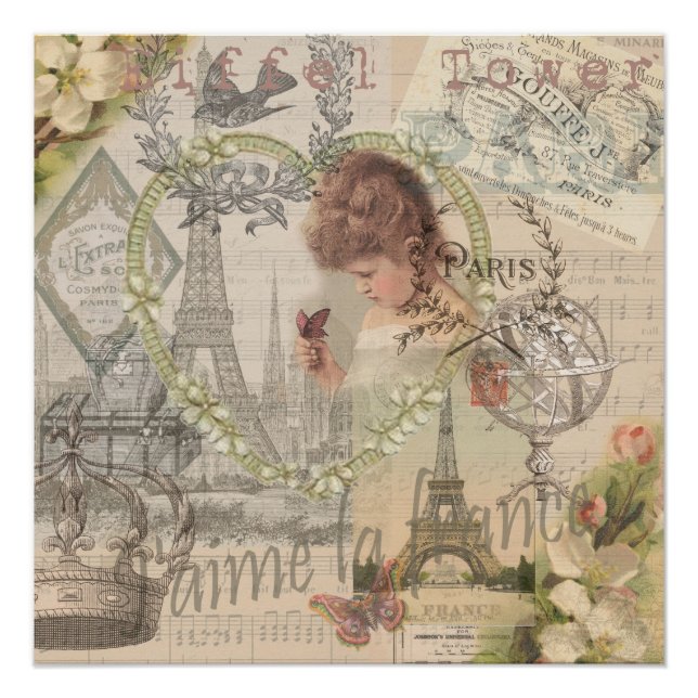 Póster París Francia Bonito Chica Eiffel (Anverso)