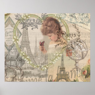 Póster París Francia Chica Bonita Suave Torre Eiffel