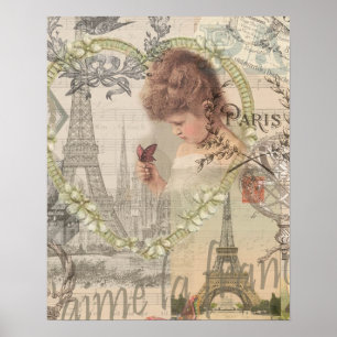 Póster París Francia Chica Bonita Suave Torre Eiffel