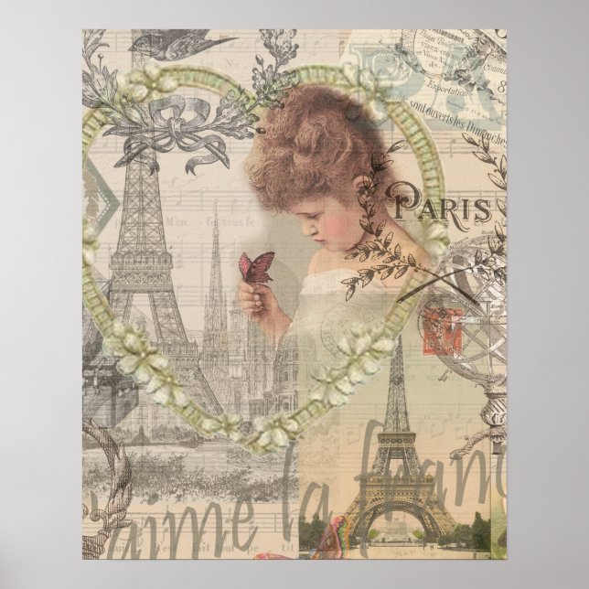 Póster París Francia Chica Bonita Suave Torre Eiffel (Frente)