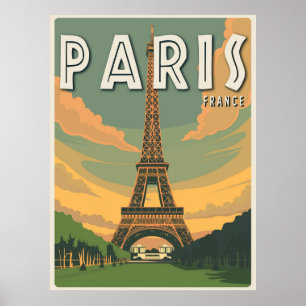 Póster París Francia Eiffel Tower Viaje de la Viñeta