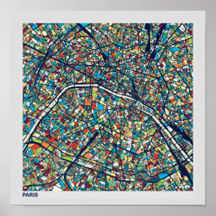 Póster París Francia   Mapa colorido