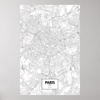 Póster París, Francia (negro sobre blanco)