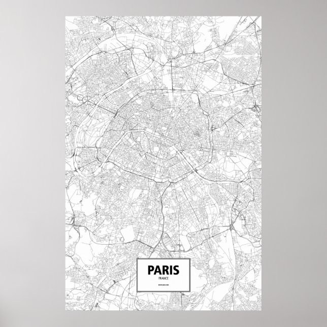 Póster París, Francia (negro sobre blanco) (Frente)