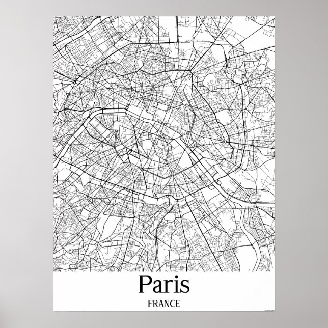 Póster París Francia Poster de mapas de ciudades blancas  (Frente)