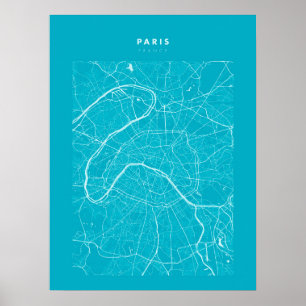 Póster París - Francia: Poster del Mapa de la Ciudad Azul