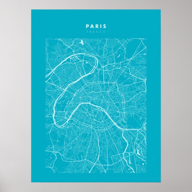Póster París - Francia: Poster del Mapa de la Ciudad Azul (Frente)