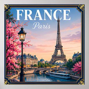 Póster 🗼 París Francia Recuerdo de viaje a la Torre Eiff