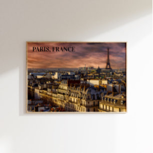 Póster Paris Francia Silueta Torre Eiffel Cielo Rosa