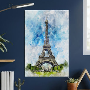 Póster París Francia Torre Eiffel Acuarela