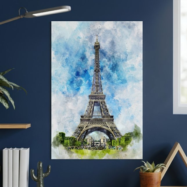 Póster París Francia Torre Eiffel Acuarela (Paris France Eiffel Tower Watercolor. Poster)