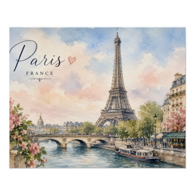 Póster París Francia Torre Eiffel río Sena  (Anverso)