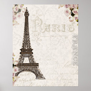 Póster París Francia Torre Eiffel Rosas Rosadas Chic Glam