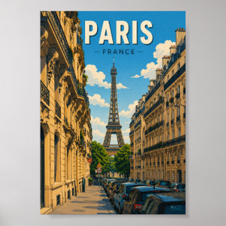 Póster París Francia Torre Eiffel Vista de Calle