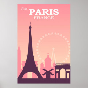Póster París Francia Viaje de cosecha rosa