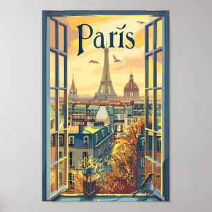 Póster París Francia Viaje Retro Viejo Ilustracion