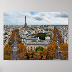 Póster París Francia Viaje Torre Eiffel Otoño Dorado