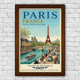 Póster París, Francia Viajes Años 60 Vintage