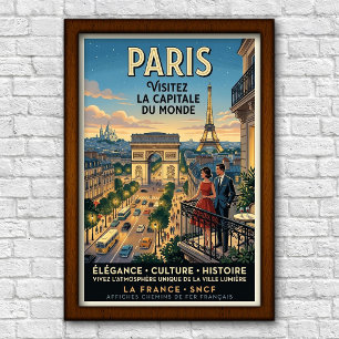 Póster París, Francia Viajes Años 60 Vintage
