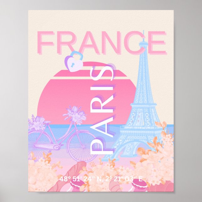 Póster París, Francia, Viajes, Preppy, Pastel (Frente)