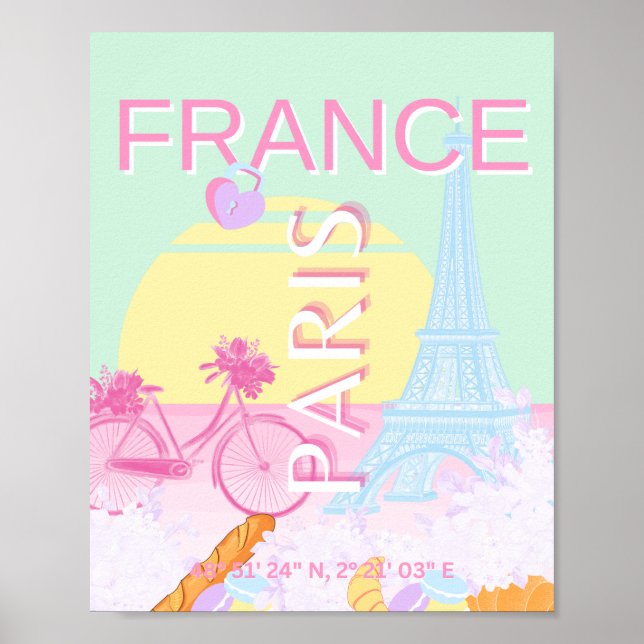 Póster París, Francia, Viajes, Preppy, Pastel, Verde (Frente)