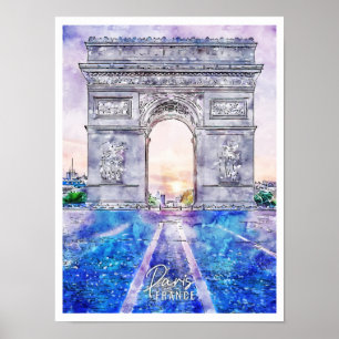 Póster París Francia vintage viaje acuarela