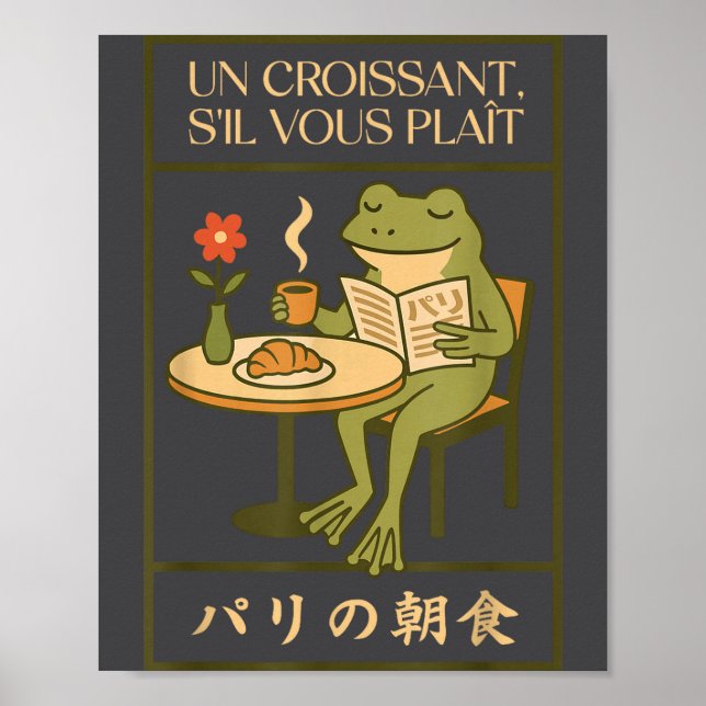 Póster Paris Frog French Croissant Cafe Japanese Art Brea (Frente)