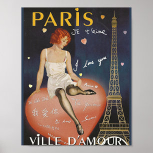 Póster Paris je t' aime, old poster.