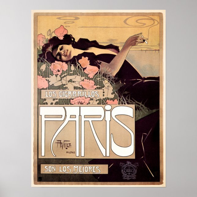 Póster PARIS Los Cigarillos 1901 del artista Aaprdo Villa (Frente)