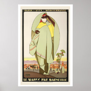 Póster París Lyon Marsella Marruecos Mar Mediterráneo