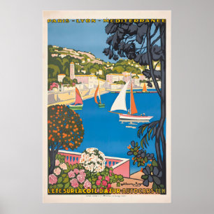 Póster París Lyon Mediterráneo Viajes Franceses Antiguos