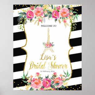Póster Paris pink floral romantic welcome sign