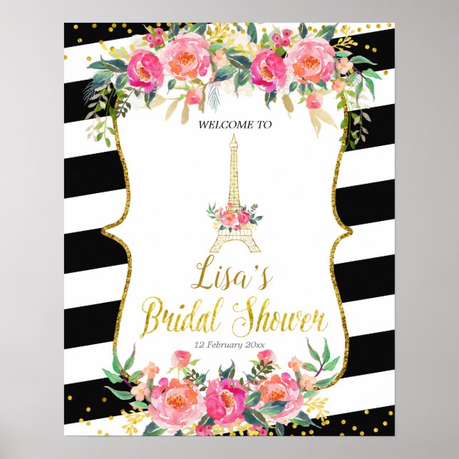 Póster Paris pink floral romantic welcome sign (Frente)