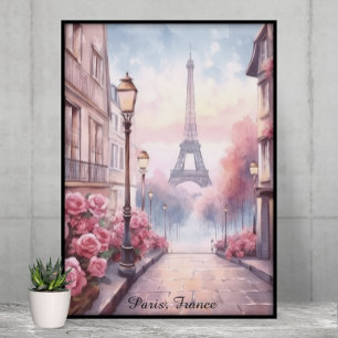 Póster París romántico Francia – Torre Eiffel floral