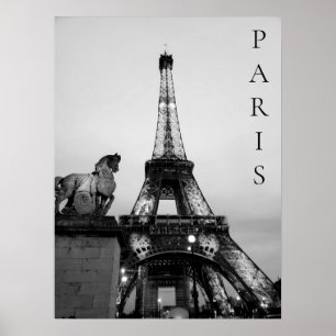 Póster París romántico iluminar la Torre Eiffel Blanco ne