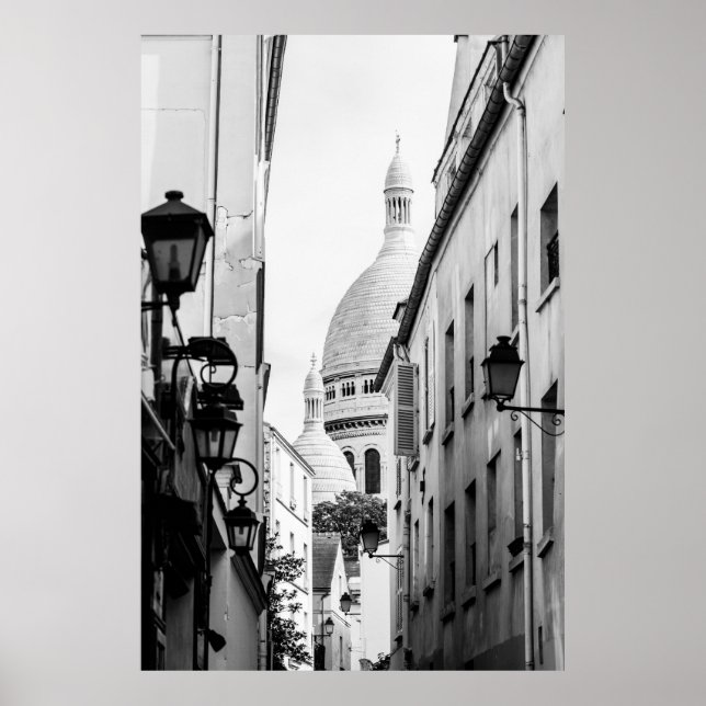 Póster París Sacre Coeur en blanco y negro (Frente)