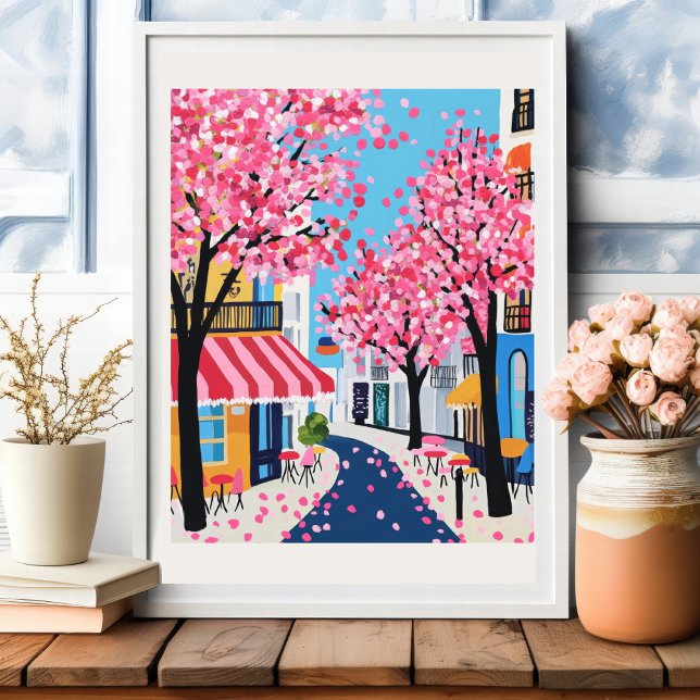 Póster Paris Street Cherry Blossoms Cafe Wall Art (Subido por el creador)