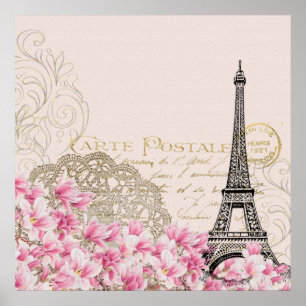 Póster París Torre Eiffel Francia, Ephemera Vintage Franc