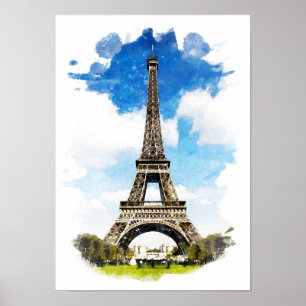 Póster París - Torre Eiffel - Pintura en acuarela