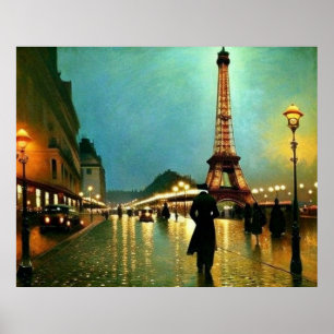 Póster París un poster de diseño de interiores de noche h