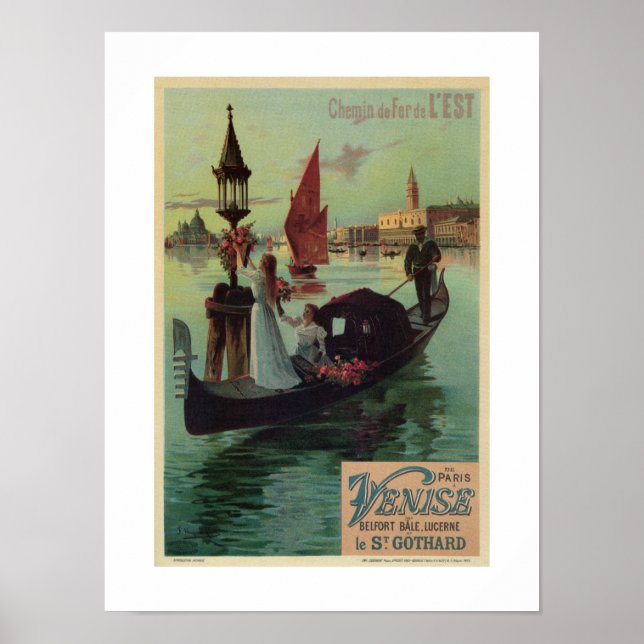 Póster París Venecia Italia Viaje vintage y romántico (Frente)