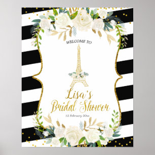 Póster Paris white floral romantic welcome sign