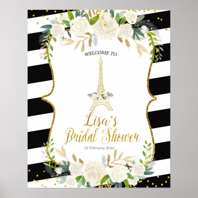 Póster Paris white floral romantic welcome sign (Frente)