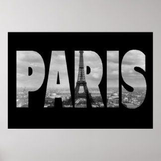 Póster Paris y Torre Eiffel Vintage en Blanco y Negro