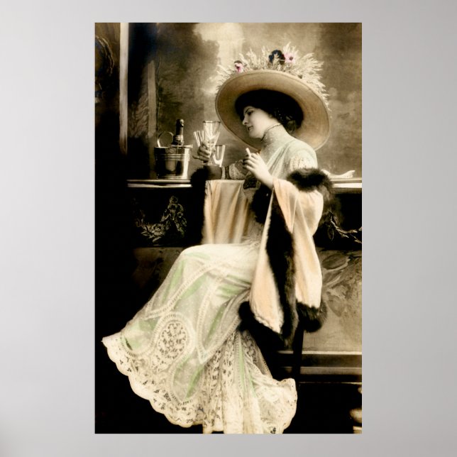 Póster Parisina de 1900 bebiendo champán (Frente)