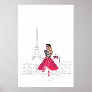 Póster Parisina frente a la Torre Eiffel, París