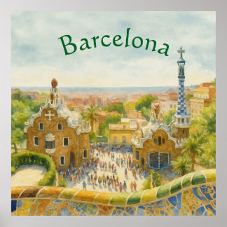 Póster Park Güell in Barcelona, Spain