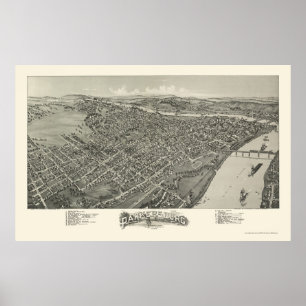 Póster Parkersburg, WV Mapa Panorámico - 1899